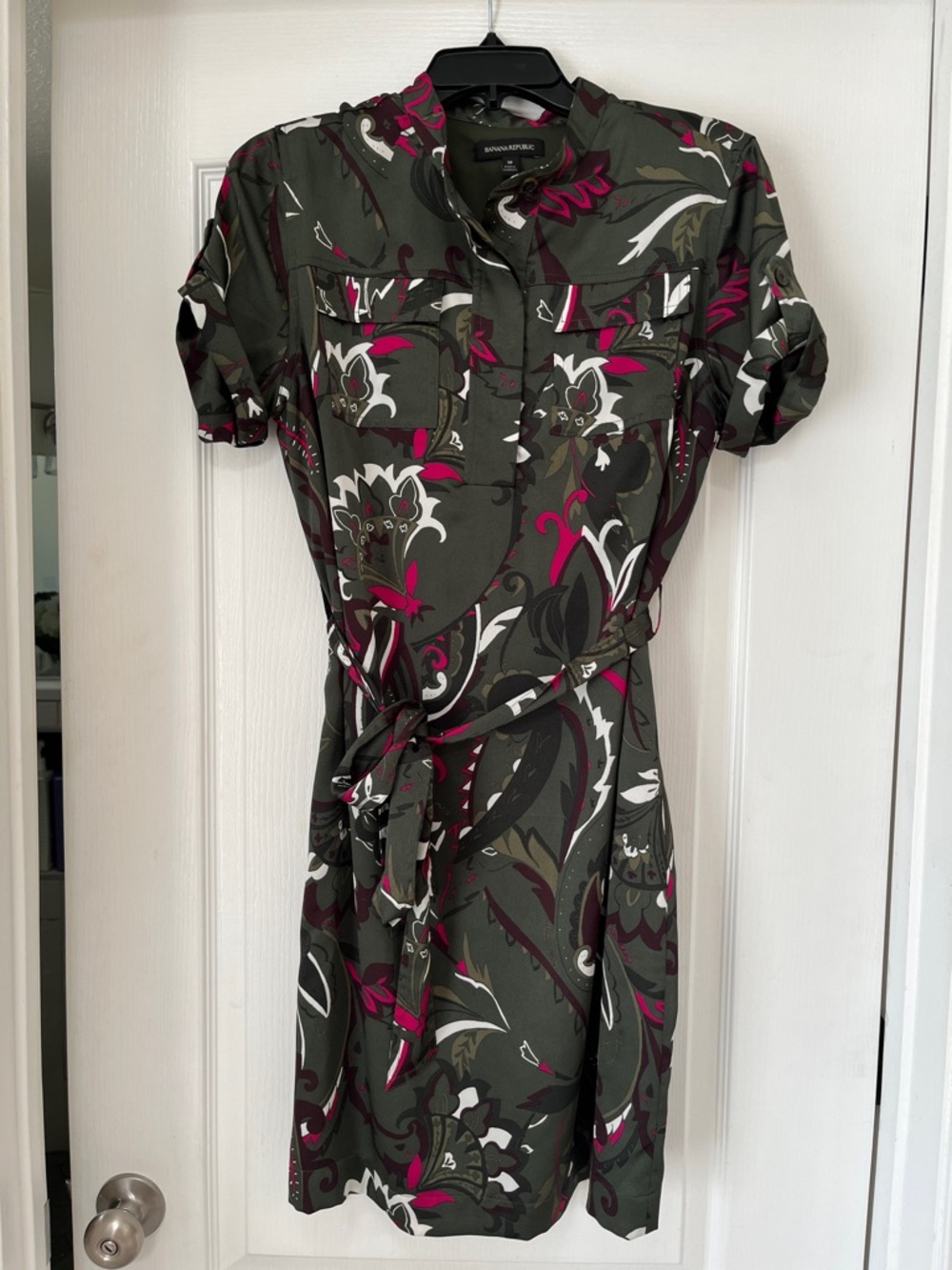 Banana Republic Olive & Magenta Printed Midi Shirt Dress, 10
